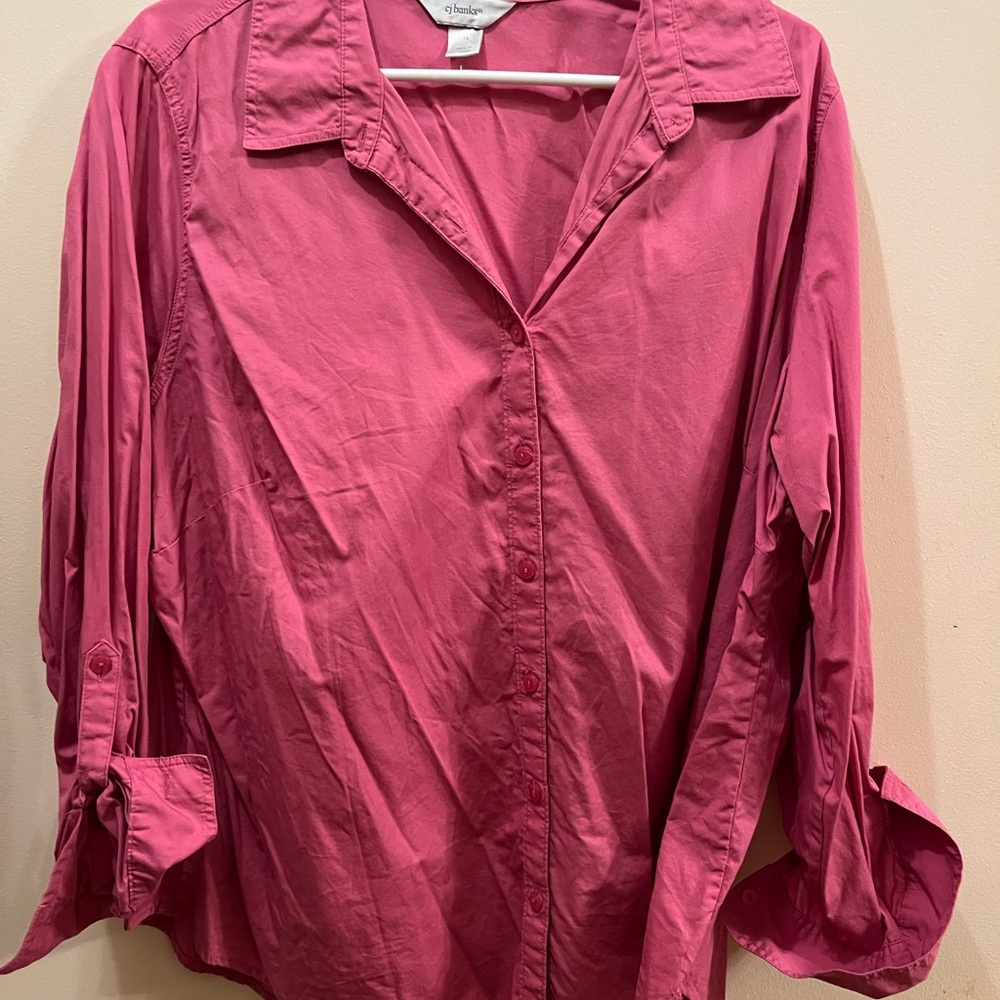 CJ Banks Fuchsia Button-Down Shirt